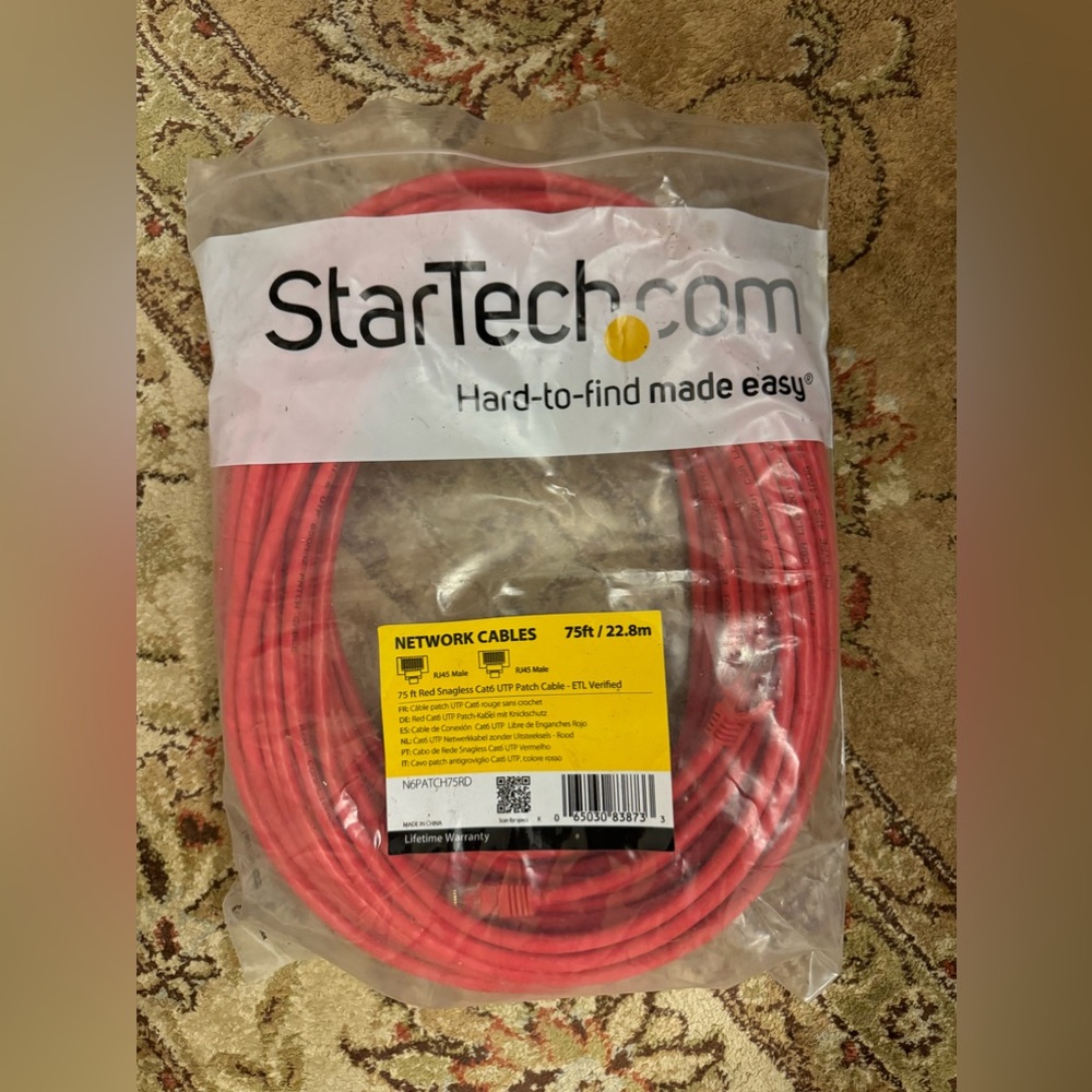 Startech 75ft CAT6 Ethernet Cable N6PATCH75RD new